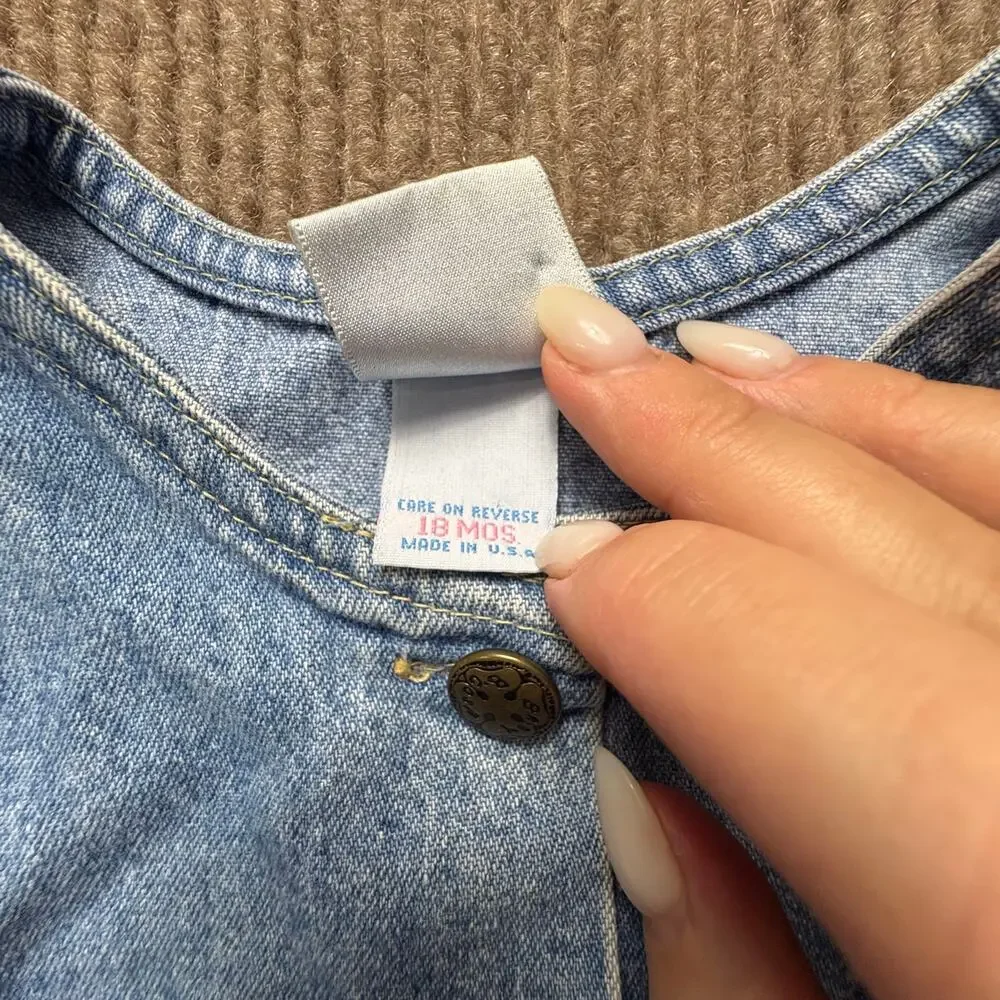 Vintage Baby B'Gosh Dress Denim Blue Jean Jumper Light Wash Buttons OshKosh 18m